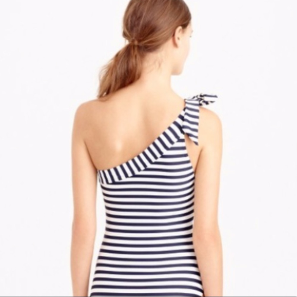 J Crew baby and white striped swimsuit